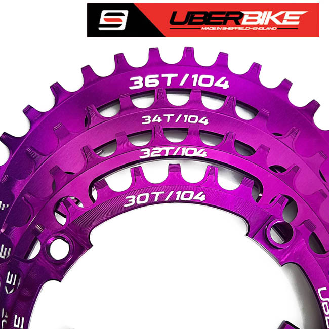 Uberbike Made in Sheffield purple chainrings . 