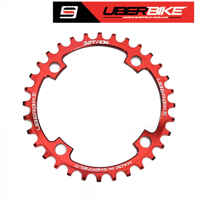 Uberbike red made in Sheffield chainring size 32T.