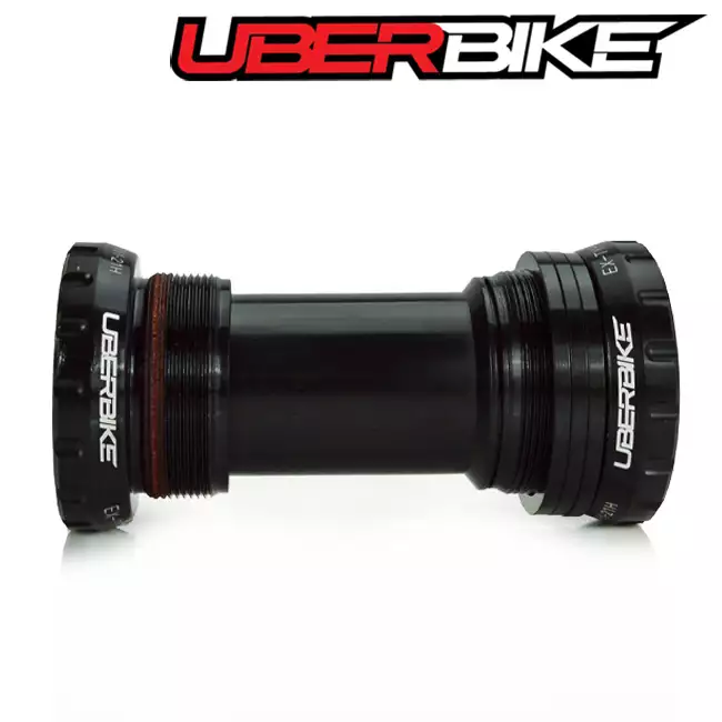Black Uberbike bottom bracket with Uberbike logo on cups.