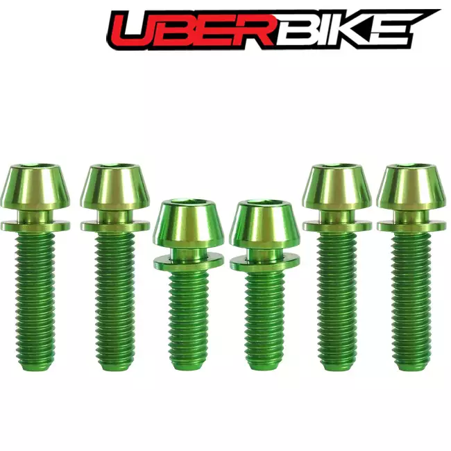 6 Uberbike Hope Titanium Stem Bolts in a row - green colour.