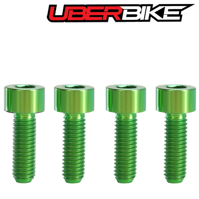 Green M5x15 Avid / Hope Titanium Brake Lever Bolt Upgrade Kit - 4 bolts in a row.