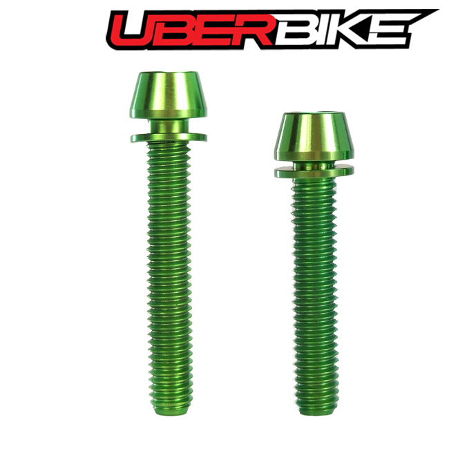Two Uberbike Titianium Mount bolts in green colour