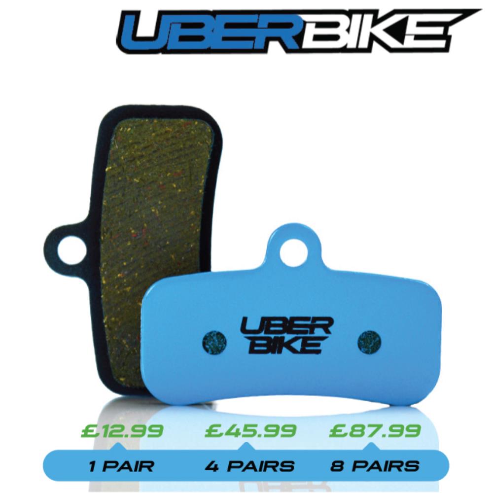 Uberbike E-Matrix compound blue disc brake pads.