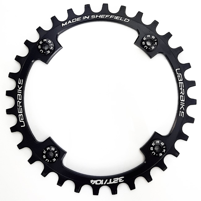 4 black Uberbike bolts fitted in Uberbike chainring.