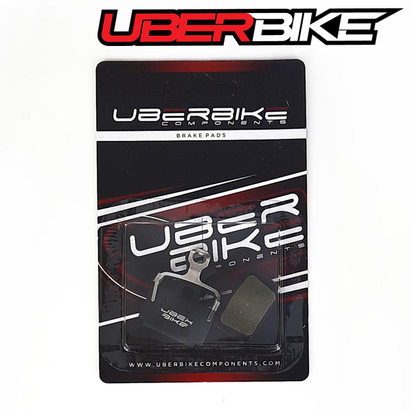 Uberbike Semi Metallic black brake pads in packaging, for Formula 2 piston brake.