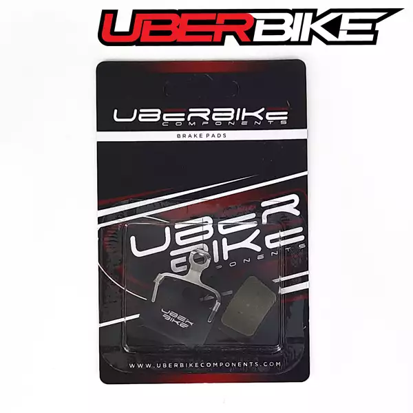 Uberbike Semi Metallic black brake pads in packaging, for Formula 2 piston brake.