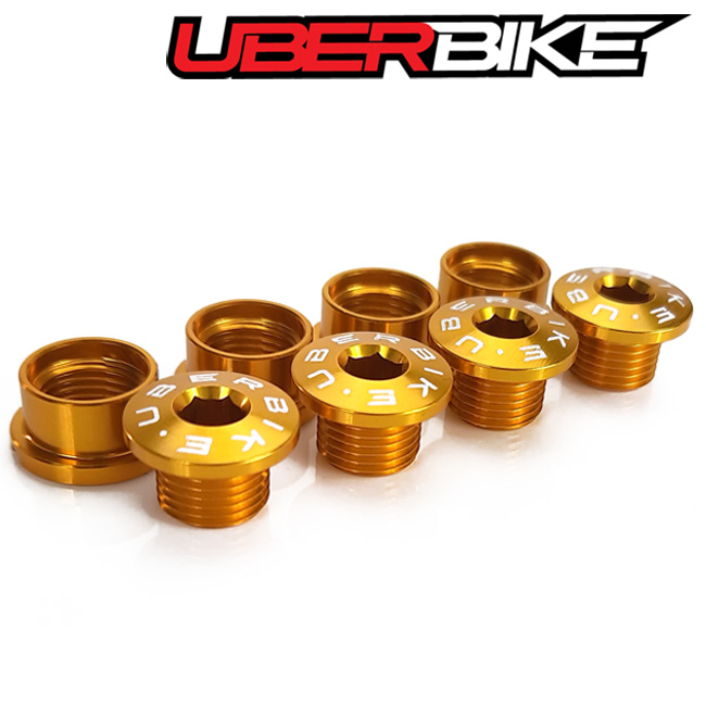 4 gold colour Uberbike Alloy chainring bolts. 