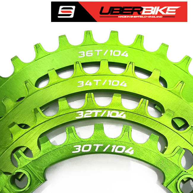 Uberbike Made in Sheffield Green Chainrings.
