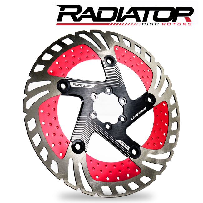 Uberbike Radiator MTB rotor with red Heat Dissipation Alloy fins.