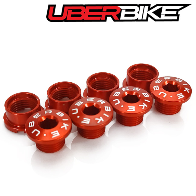4 orange Uberbike Alloy Chainring bolt kit.