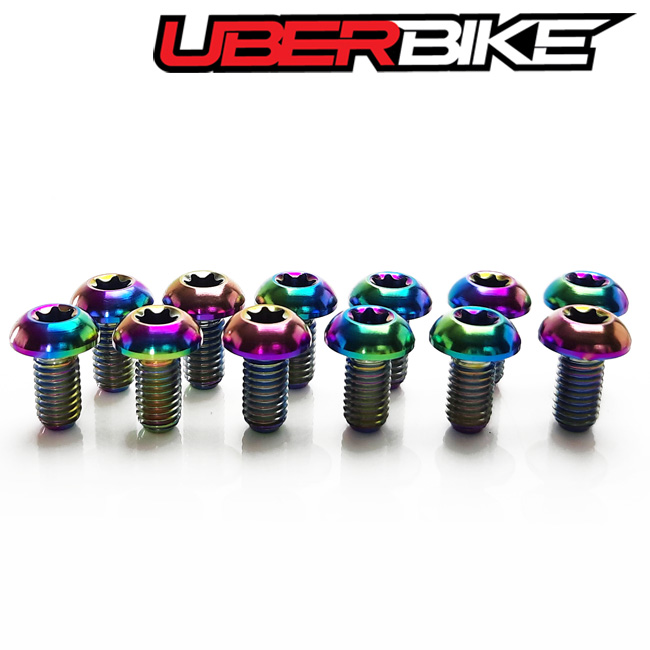 12 Uberbike Titianium Oil Slick Rotor bolts in two rows.