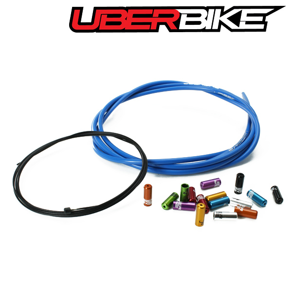 Uberbike Blue Gear Cable, Dropper Post Cable Kit Builder - with sealed ferrule colour options.